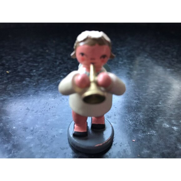 Vtg Christmas Wooden Music Angel Playing The Trumpet Erzgebirge Made In Germany - Picture 1 of 8